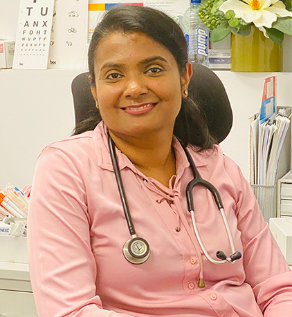 Dr Damitha female general practitioner with stethoscope